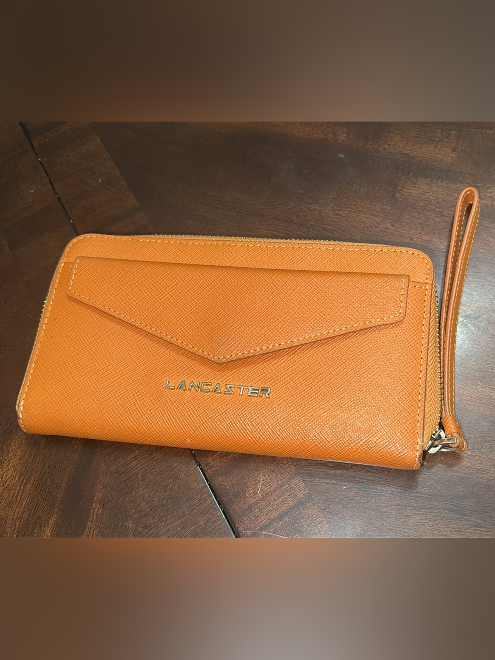 Lancaster Orange Zip Wristlet Wallet with Front Pocket (bags20)